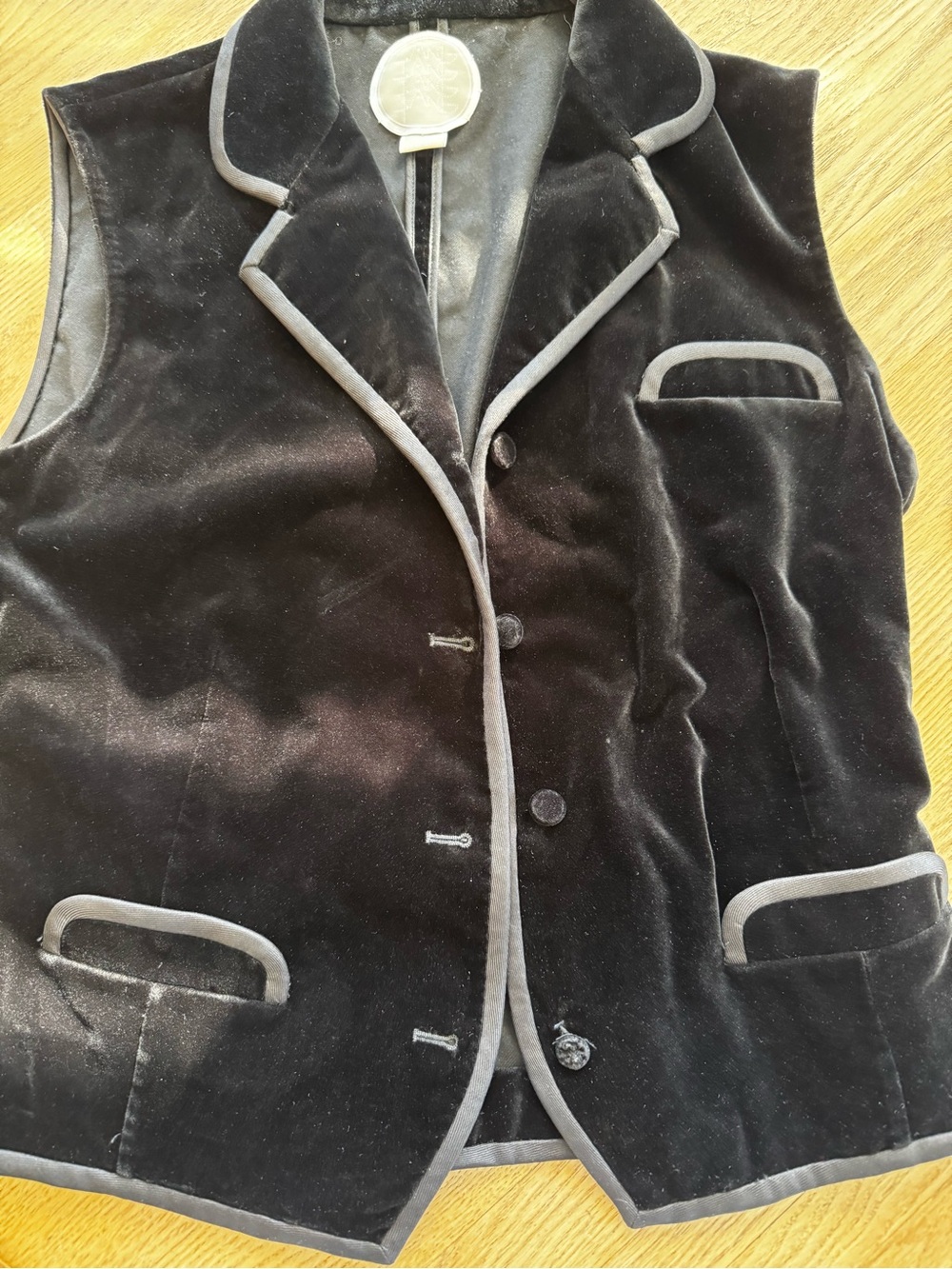 Black Velvet Sleeveless Blazer Vest with black Piping
